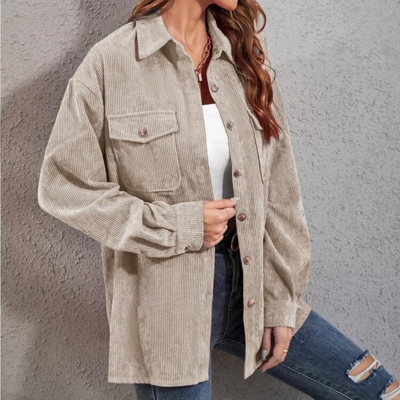 Boho dusty blue button down corduroy shirt - Picture 15 of 16